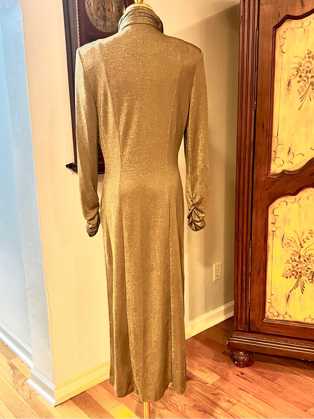 Cache VTG Gold Shimmer Button Front Duster Jacket Leopard Party Layer Size 10 - Picture 6 of 14